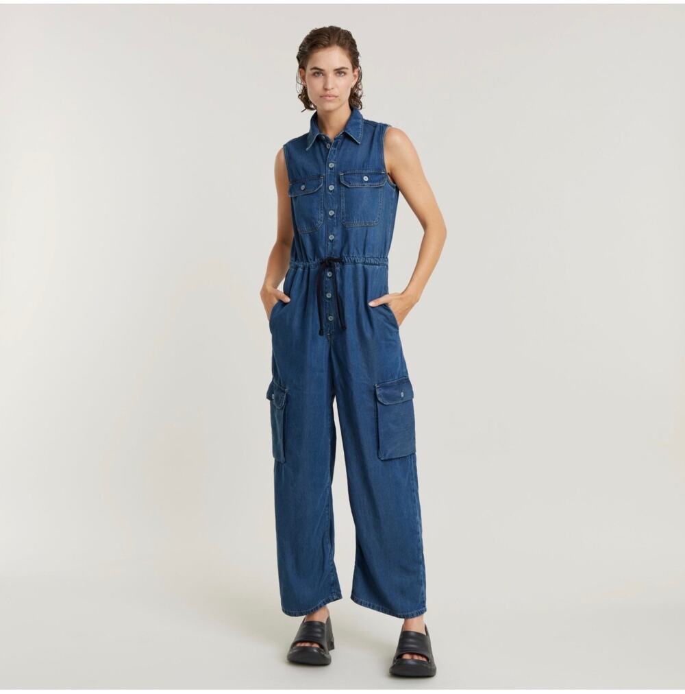 NWT G-Star RAW Women's Soft Utility Jumpsuit, Faded Whirlpool, Large